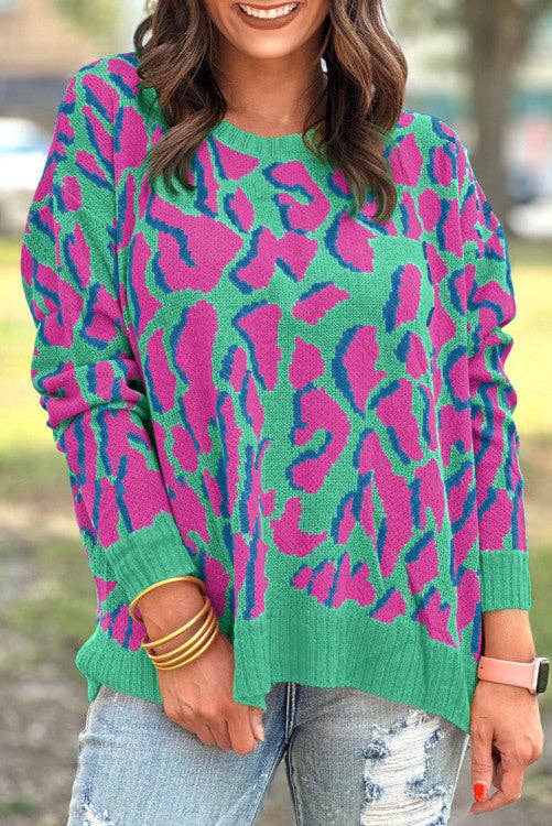 Crossed Arrows Clothing Wholesale co. - Abstract Print Ribbed Trim Baggy Sweater