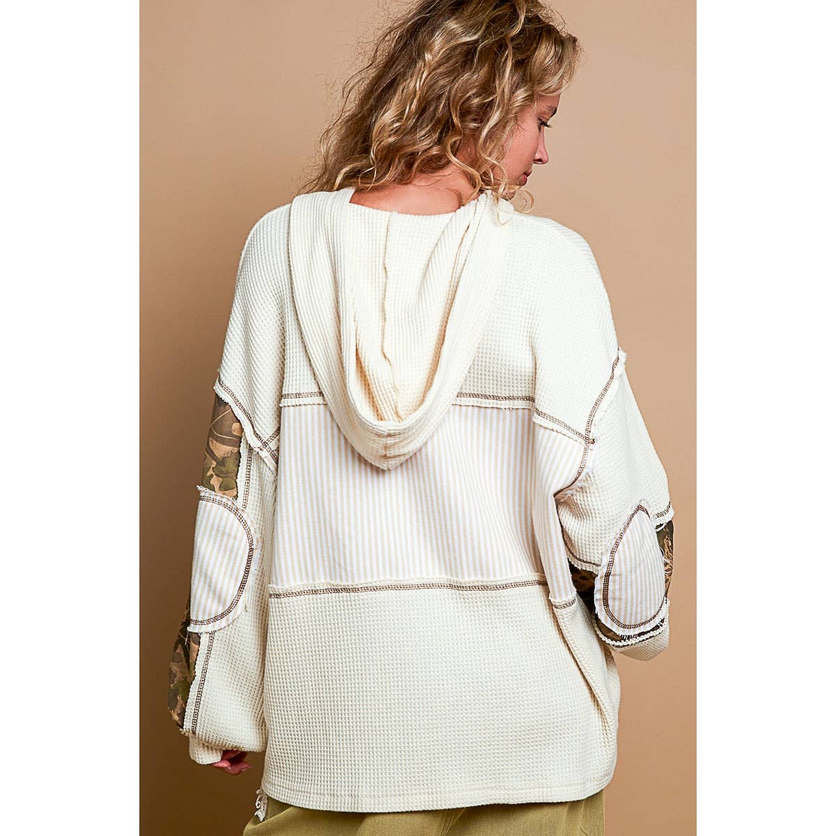 Pol Clothing - Printed camo sleeve elbow patches solid top SALE