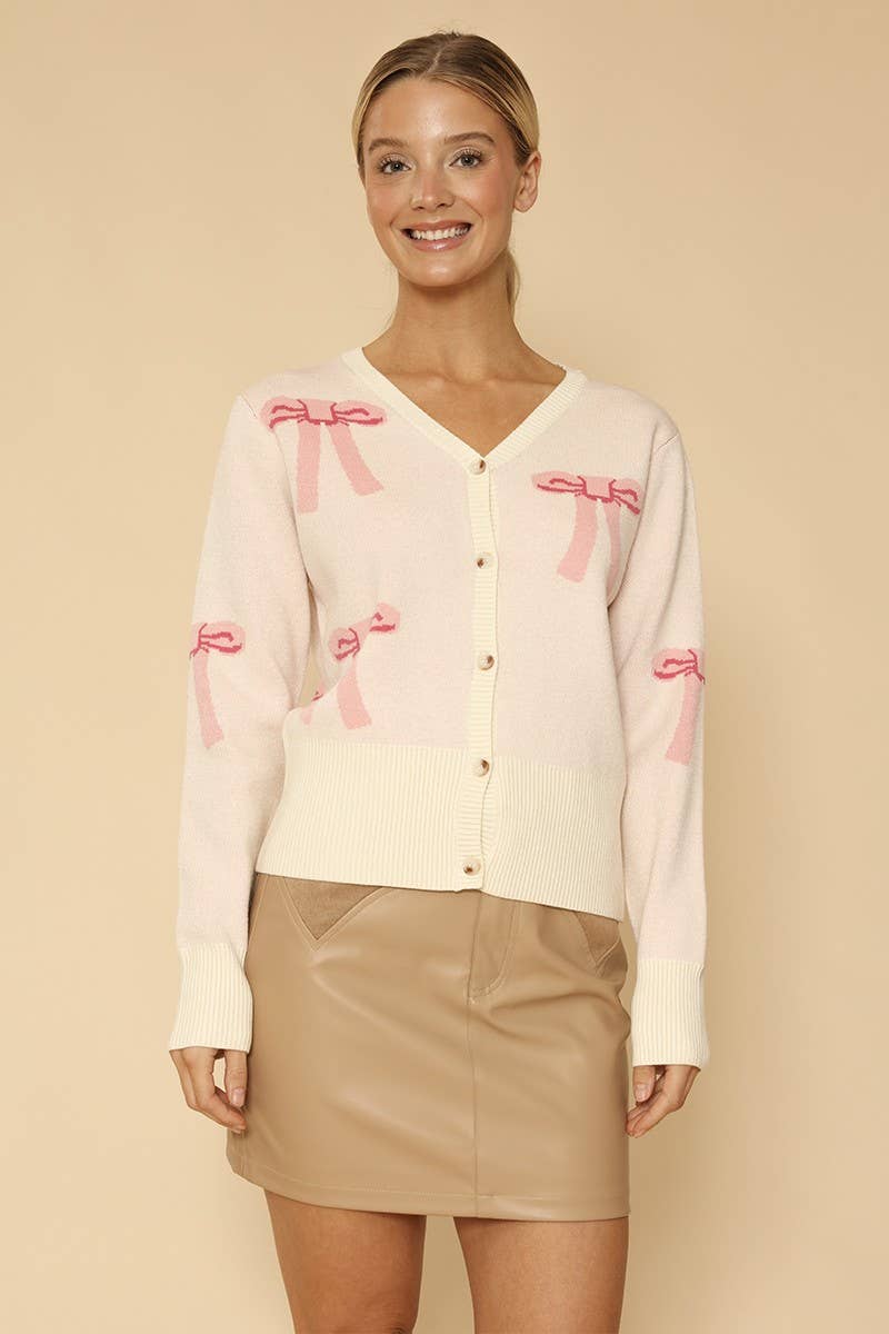 Miss Sparkling - Cropped knit bow cardigan