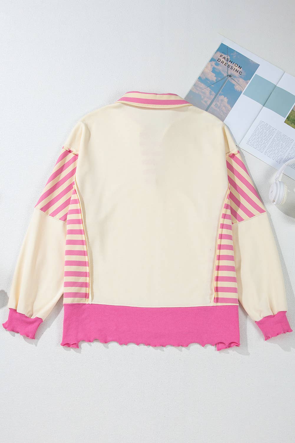 LiveFashionWay - Stripe Patchwork Sequin Heart Pattern Split Top