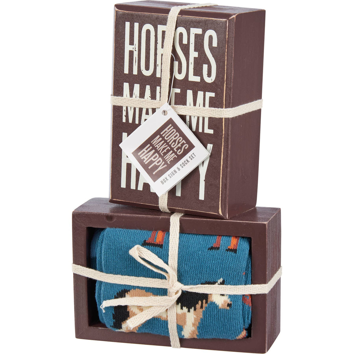 Primitives by Kathy - Horses Make Me Happy Box Sign And Sock Set