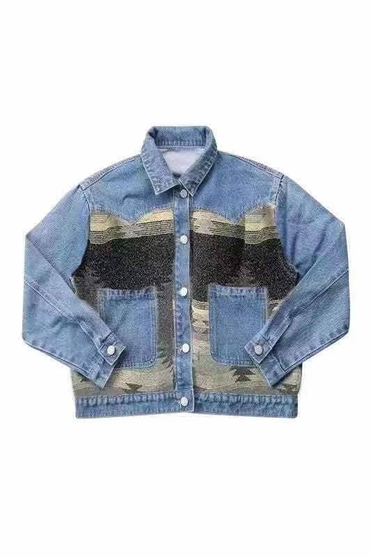 Miss Sparkling - Denim Jacket with contrast fabric