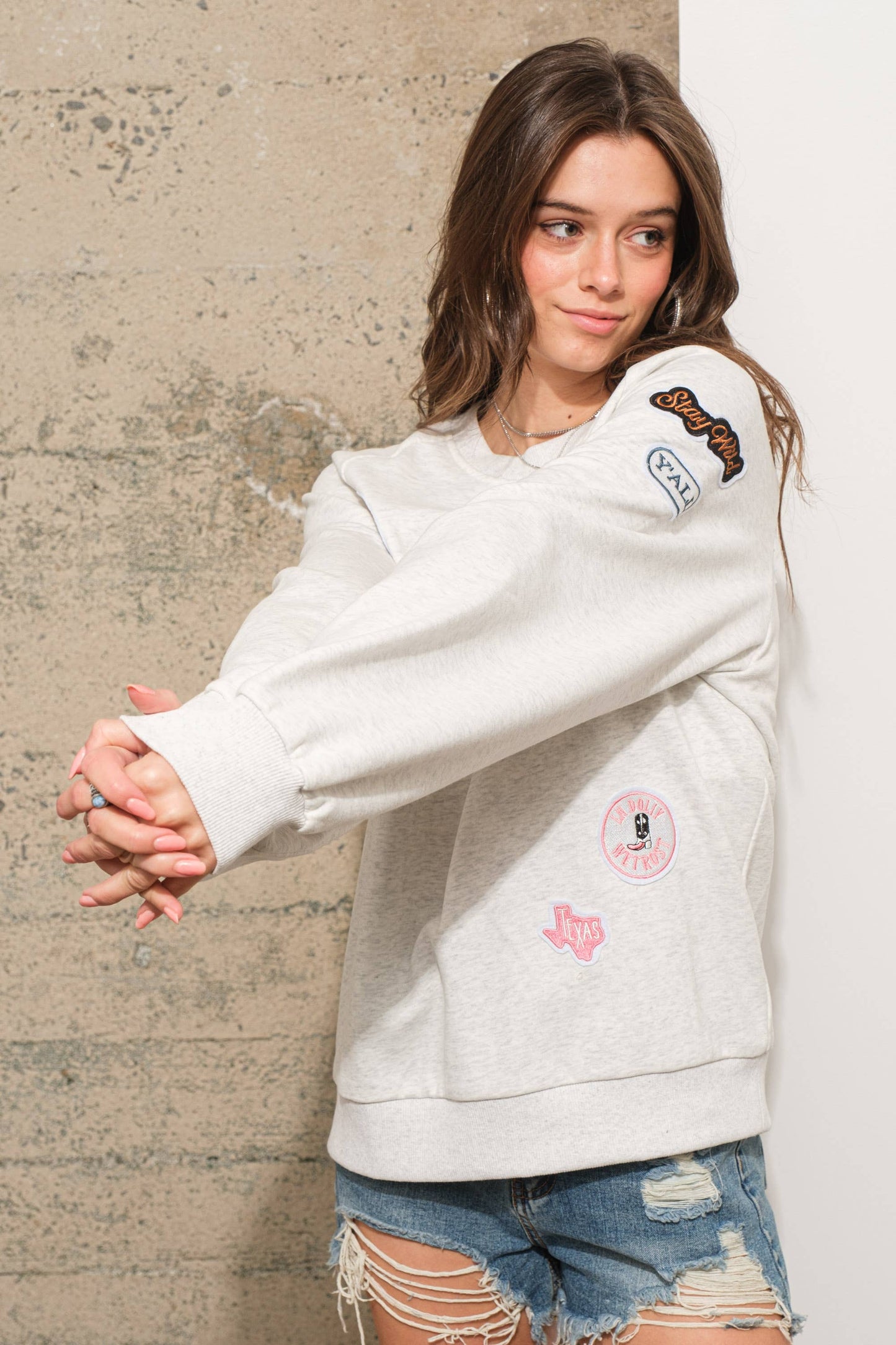 23007T - Cotton French Terry Western Patch Sweatshirt