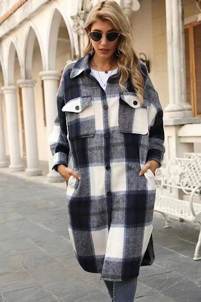 Miss Sparkling - Long Plaid Flannel Jacket