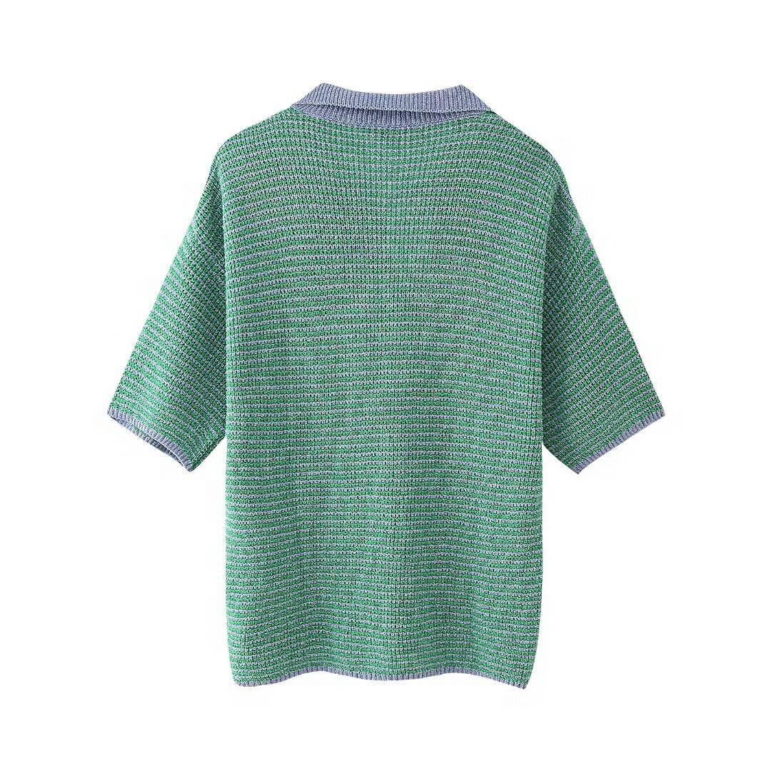 Rosa Clothing - Polo Collar Knitted Top And High-Waisted Shorts