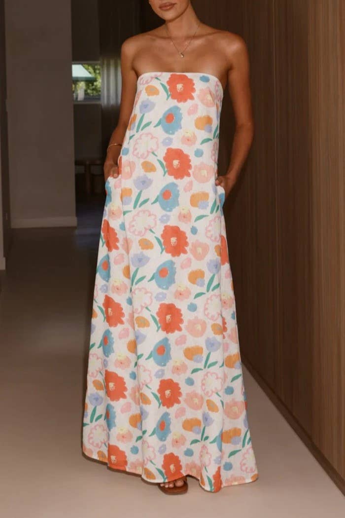 Rosa Clothing - Western cowgirl Desert Theme print strapless dress