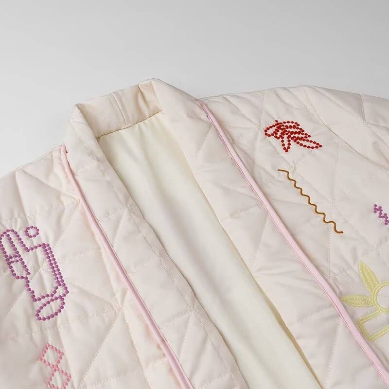 Rosa Clothing - Street Fashion Embroidered Kimono Padded Jacket
