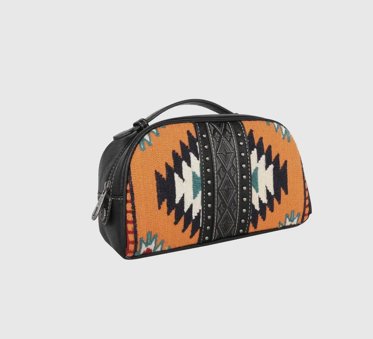 Travel Storage - leather, Aztec print - yellow and black