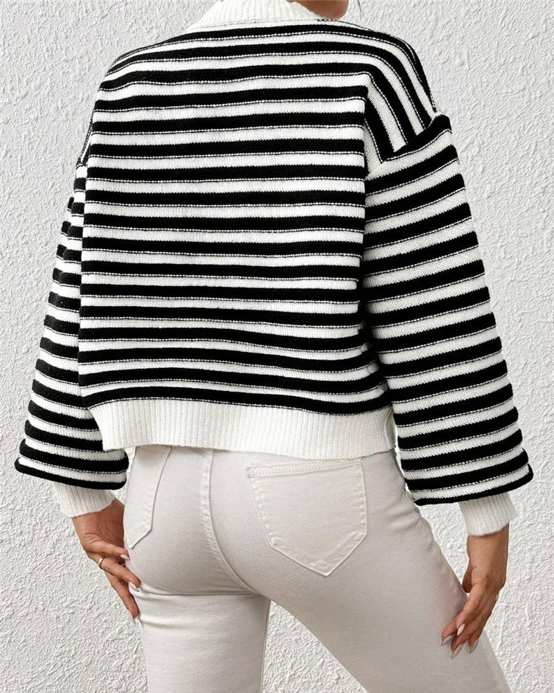 Rosa Clothing - Rainbow Striped Balloon Sleeve Cardigan