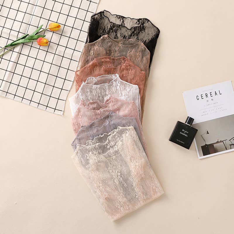 Rosa Clothing - Semi Sheer Mesh Floral Lace Layering See Through Top