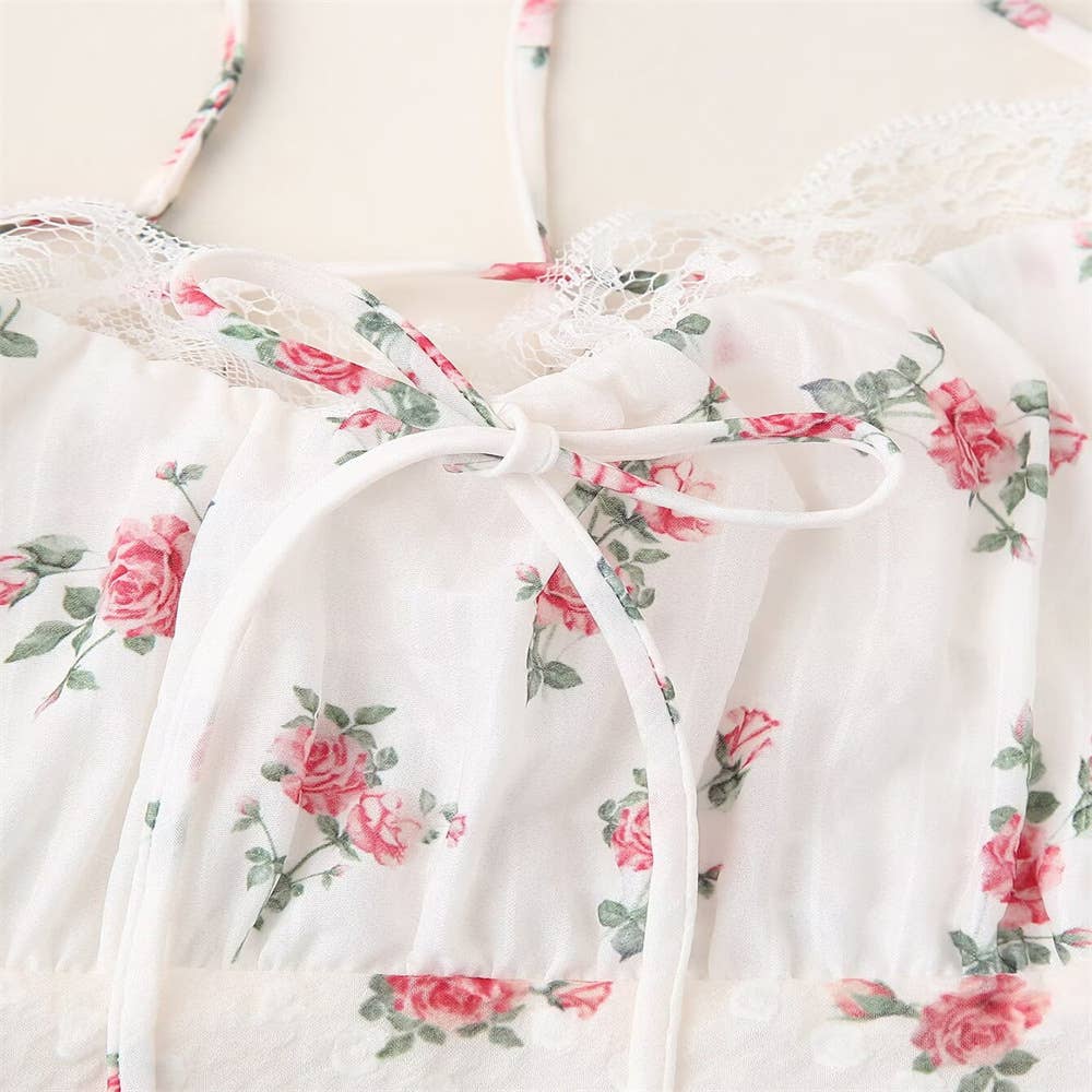 Rosa Clothing - Floral sheer mesh lace patchwork halter maxi flare dress