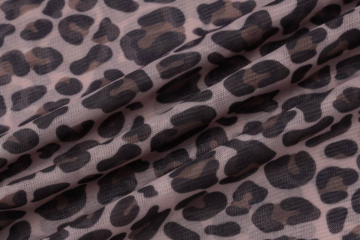 Rosa Clothing - Leopard semi sheer mesh see-through long sleeve Top