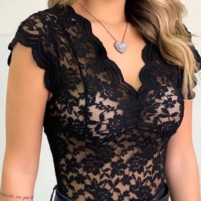 Rosa Clothing - Floral sheer lace fitted tank sleeveless v-neck top