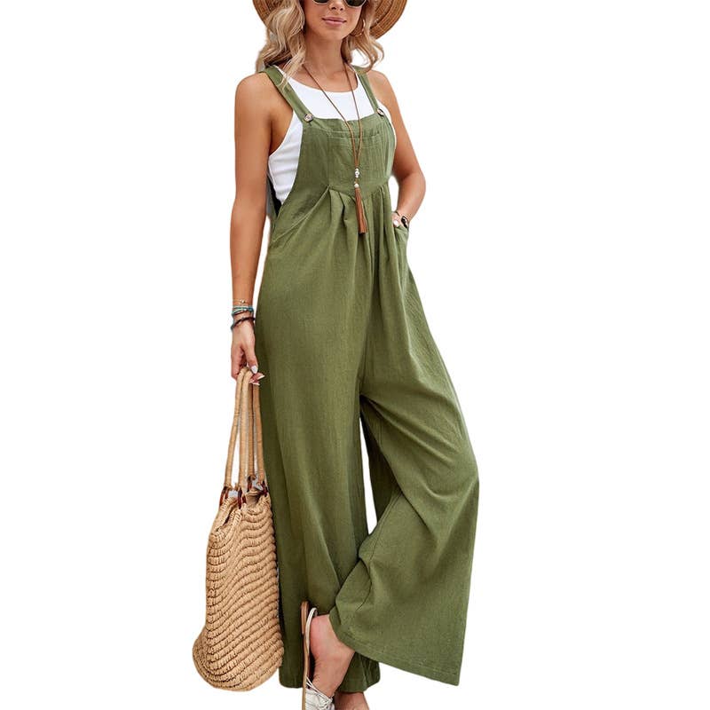 Rosa Clothing - Solid Color Casual Bib Trousers