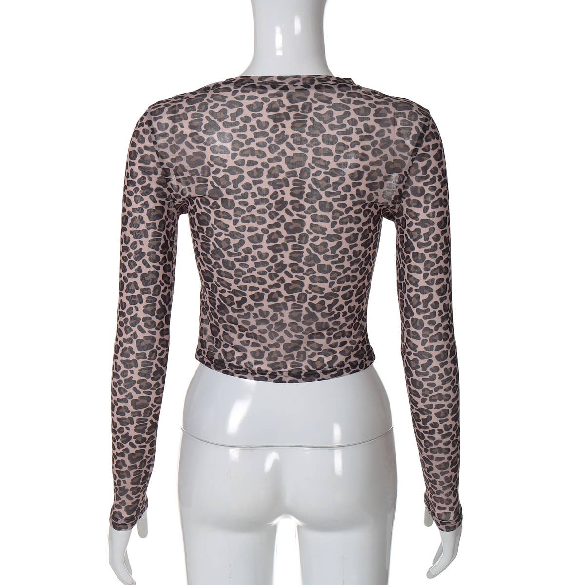 Rosa Clothing - Leopard semi sheer mesh see-through long sleeve Top