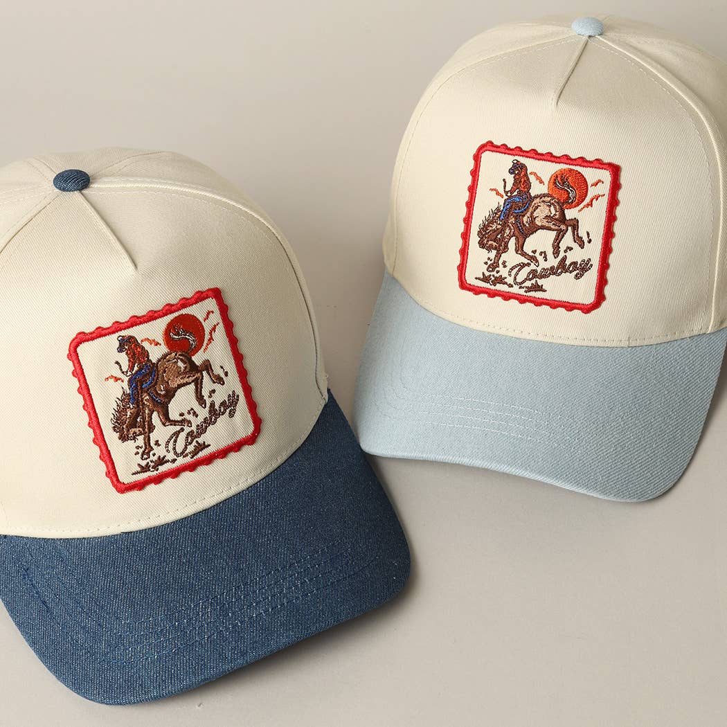 Fashion City - Detailed Cowboy Horse Embroidery Patch Denim Cap