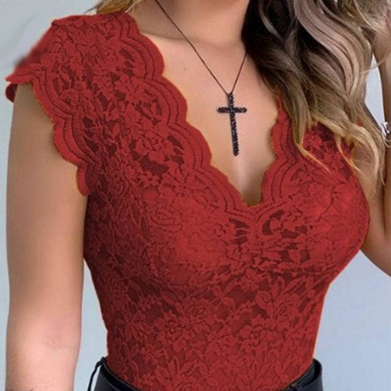 Rosa Clothing - Floral sheer lace fitted tank sleeveless v-neck top