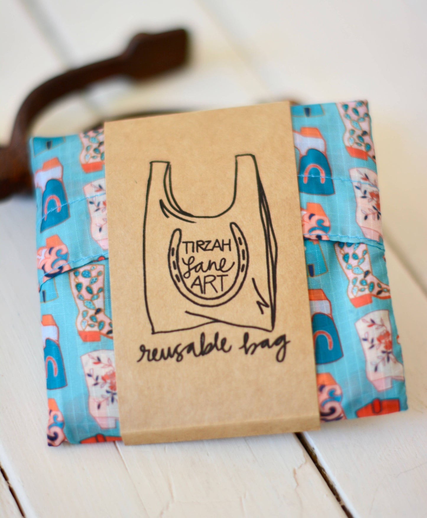 Vibrant Blue Boots Print Reusable Tote Bag