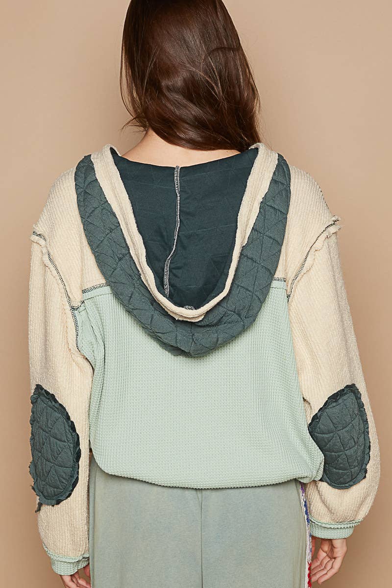 Pol Clothing - Cut sew multi fabric hooded button down combo shacket SALE