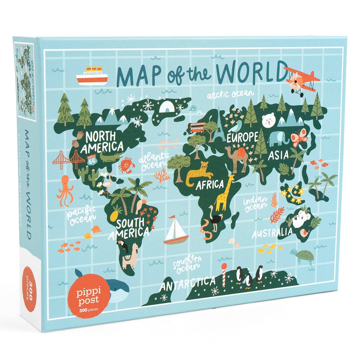 Pippi Post - Map of the World - 300 Piece Jigsaw Puzzle