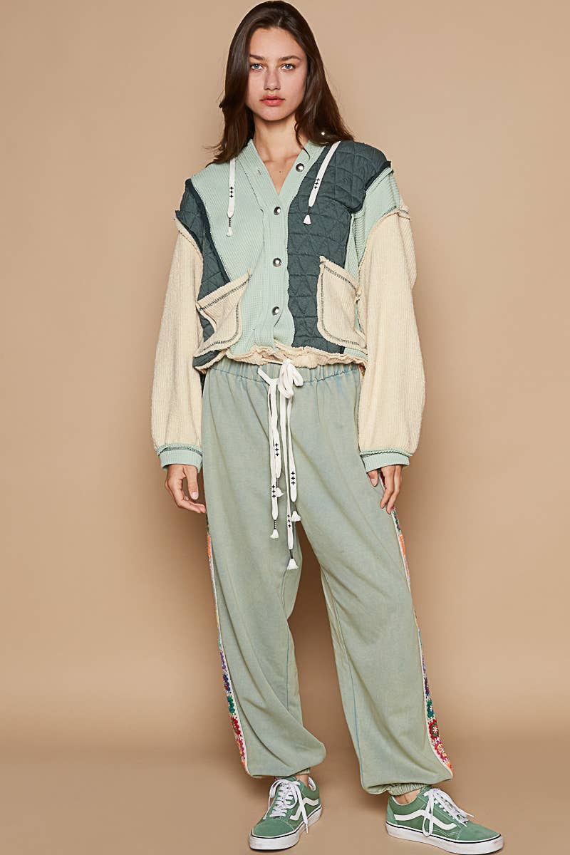 Pol Clothing - Cut sew multi fabric hooded button down combo shacket SALE