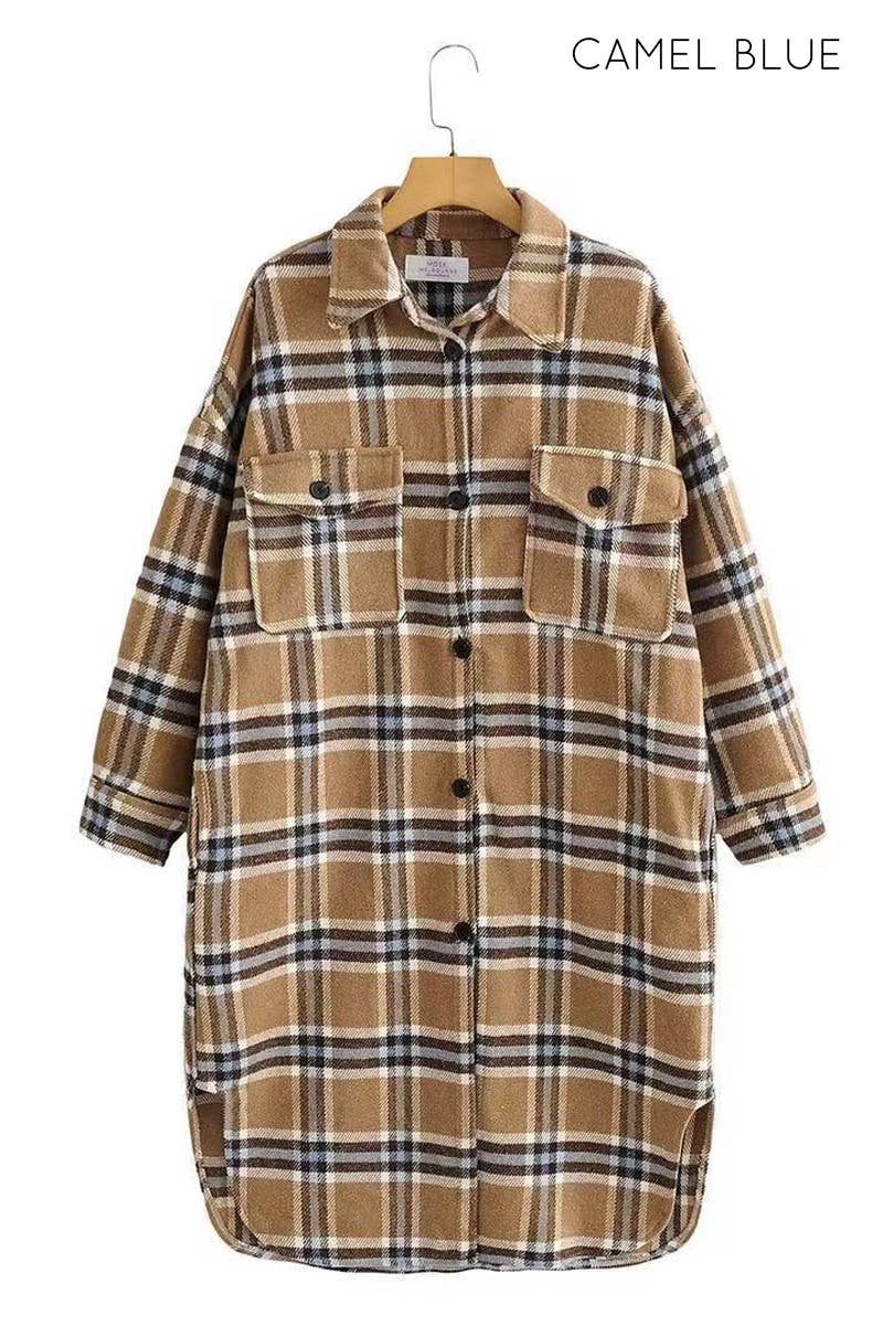 Miss Sparkling - Long Plaid Flannel Jacket
