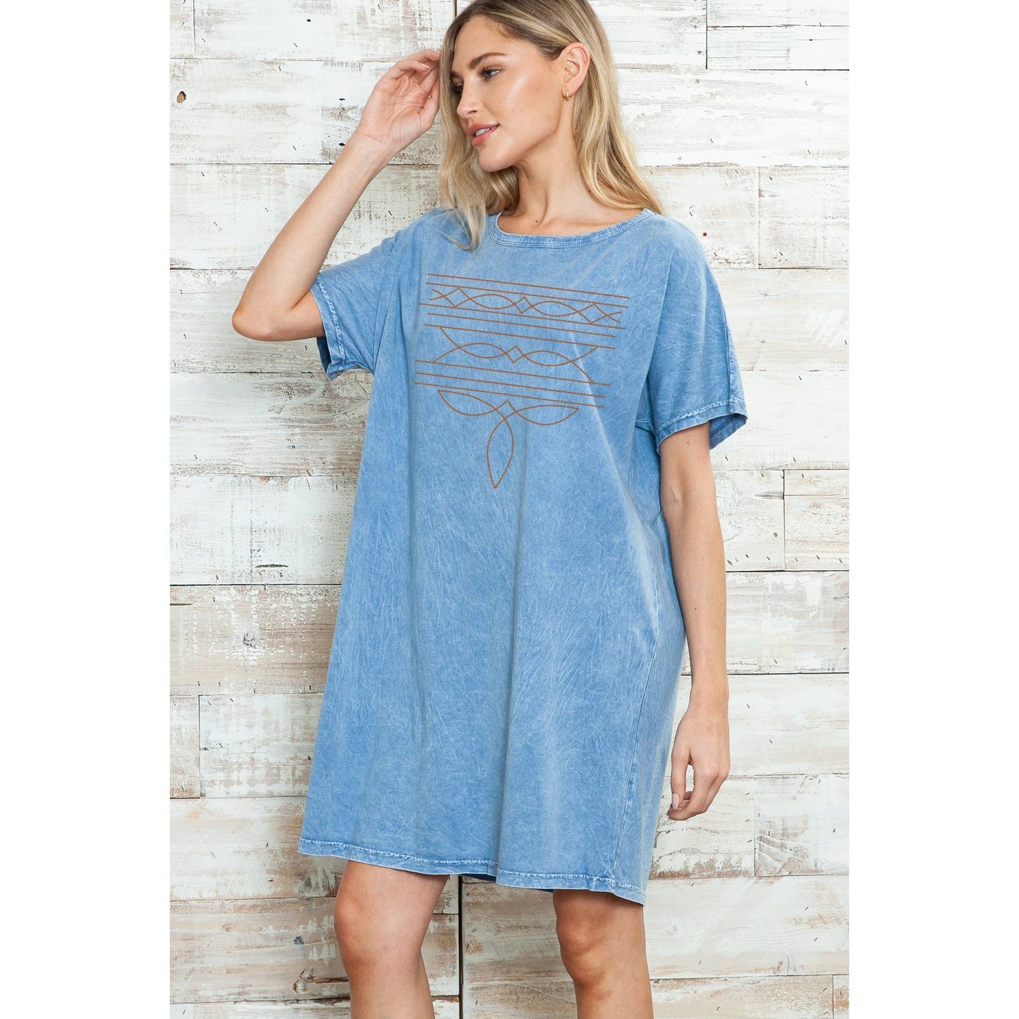 Amused by Blue - Stitch Bull head Western - Mineral Wash DRESS