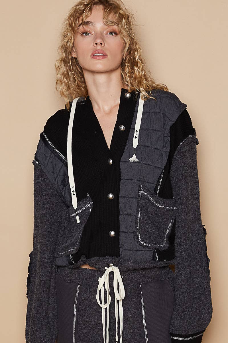 Pol Clothing - Cut sew multi fabric hooded button down combo shacket SALE