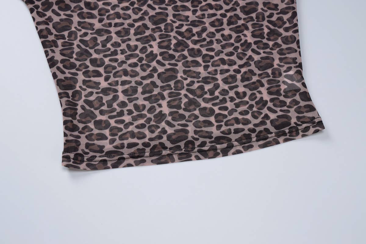 Rosa Clothing - Leopard semi sheer mesh see-through long sleeve Top