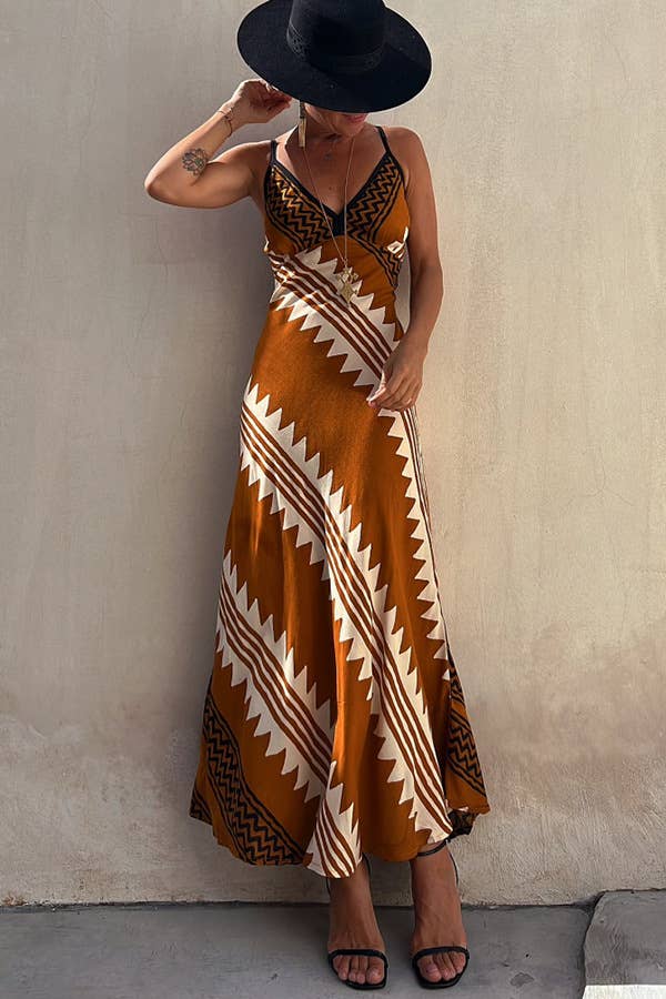Rosa - AztecPrint Slip Midi Dress