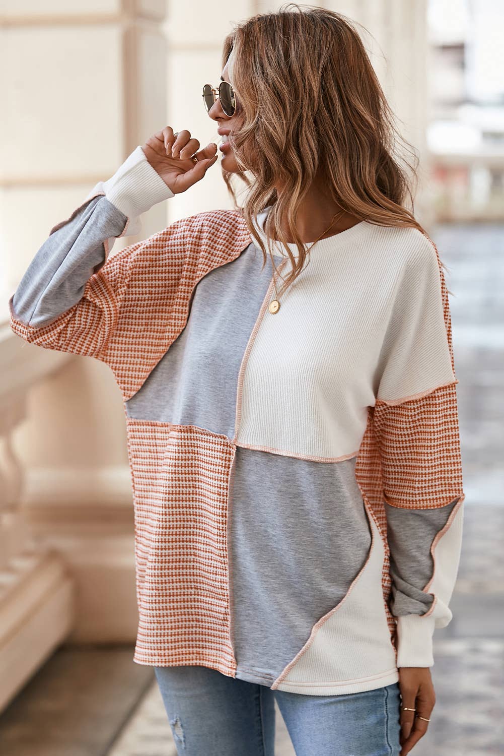Multicolor Exposed Seam Colorblock Oversized Knit Top
