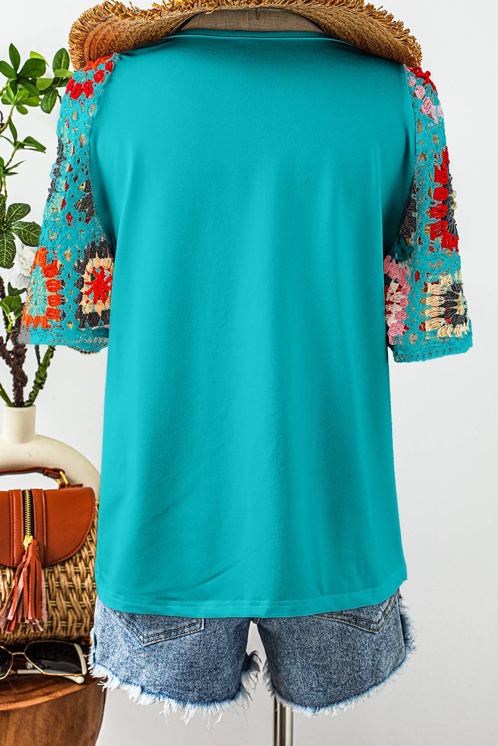 fashionworks - Fashion-W Floral Crochet Short Sleeve Top*S-XL