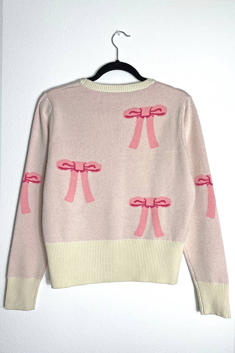 Miss Sparkling - Cropped knit bow cardigan