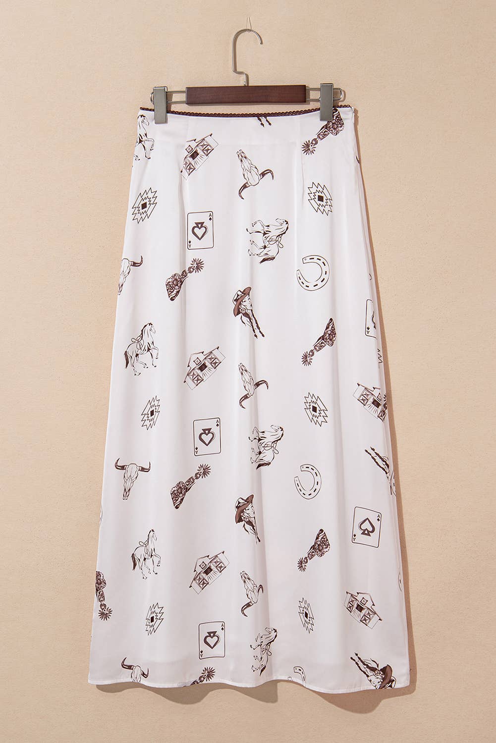 1 the Woman - Western Print Satin Long Skirt