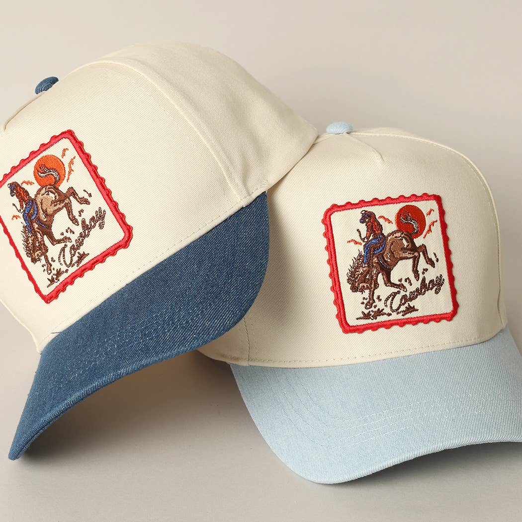 Fashion City - Detailed Cowboy Horse Embroidery Patch Denim Cap