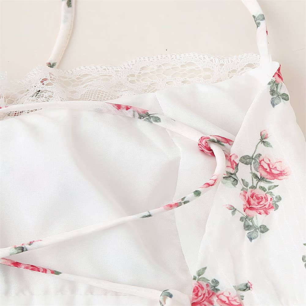 Rosa Clothing - Floral sheer mesh lace patchwork halter maxi flare dress