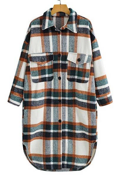 Miss Sparkling - Long Plaid Flannel Jacket