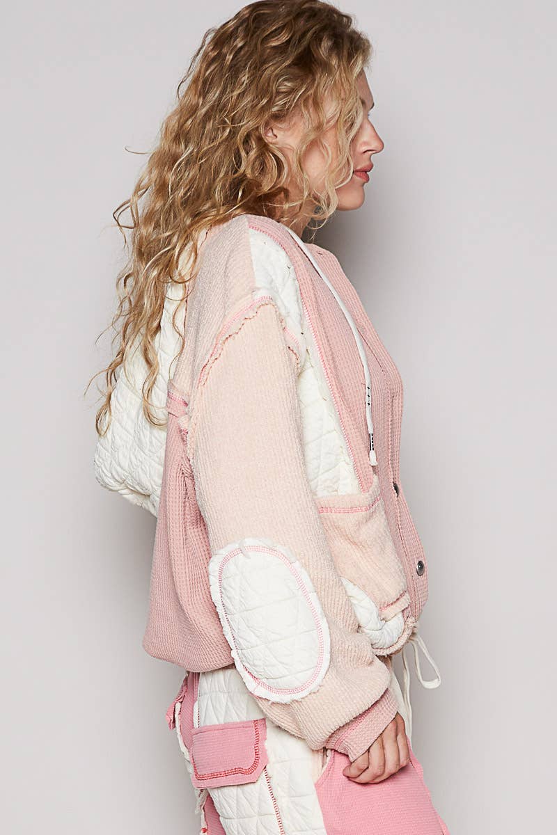 Pol Clothing - Cut sew multi fabric hooded button down combo shacket SALE