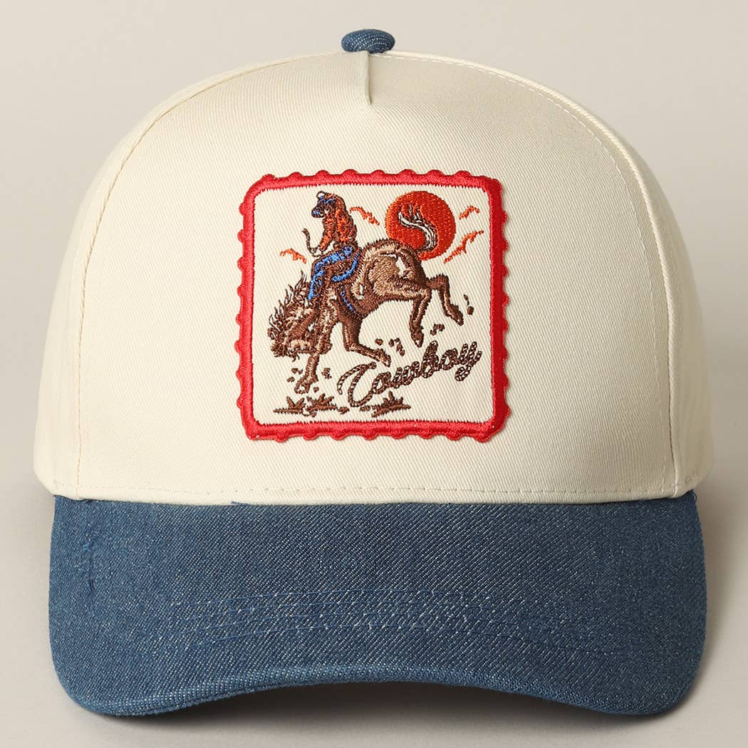 Fashion City - Detailed Cowboy Horse Embroidery Patch Denim Cap