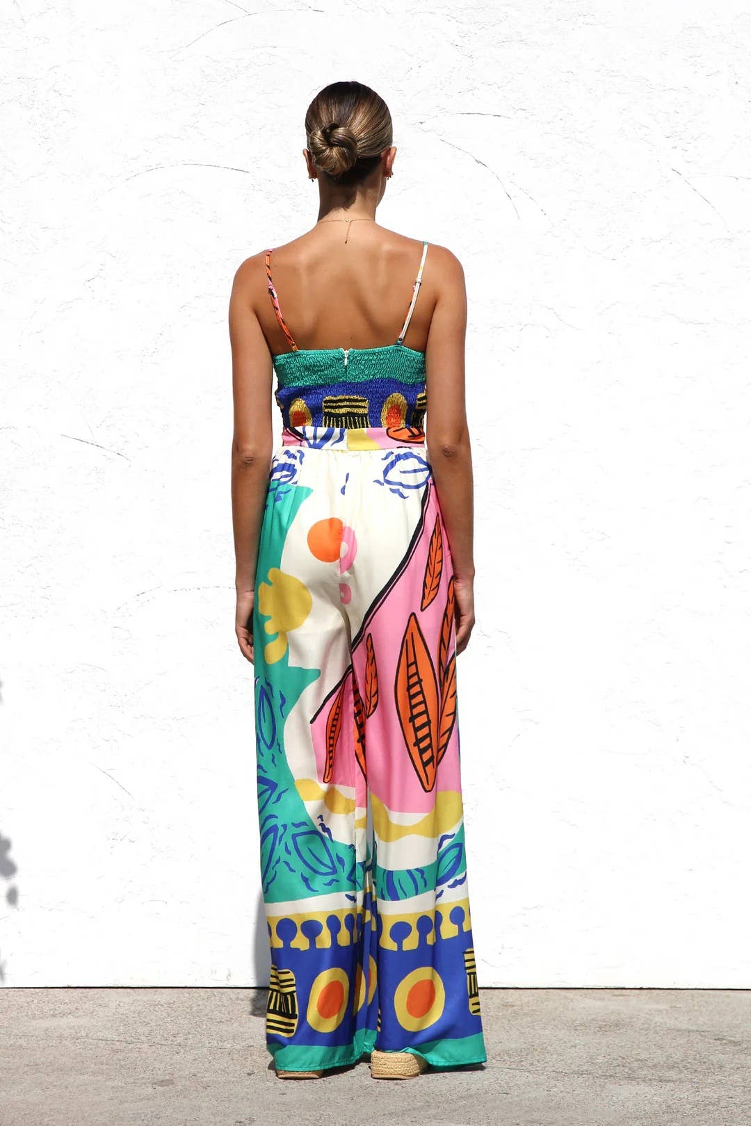 Rosa Clothing - Unique cartoon graffiti print keyhole knot cami Jumpsuit