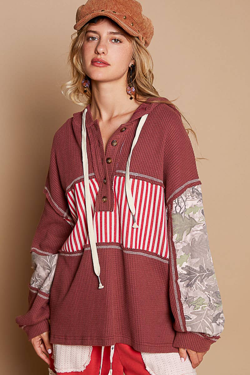Pol Clothing - Printed camo sleeve elbow patches solid top SALE