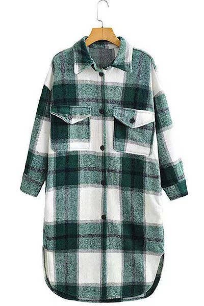 Miss Sparkling - Long Plaid Flannel Jacket