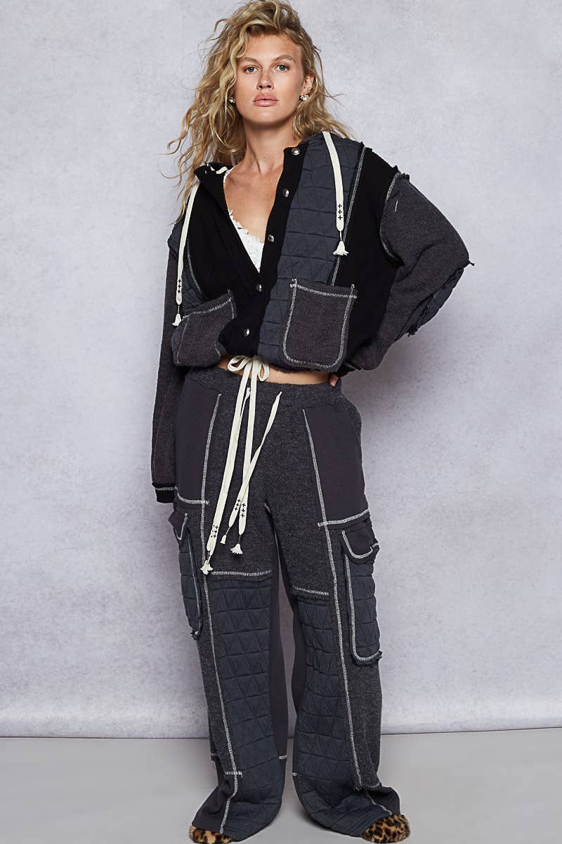 Pol Clothing - Cut sew multi fabric hooded button down combo shacket SALE