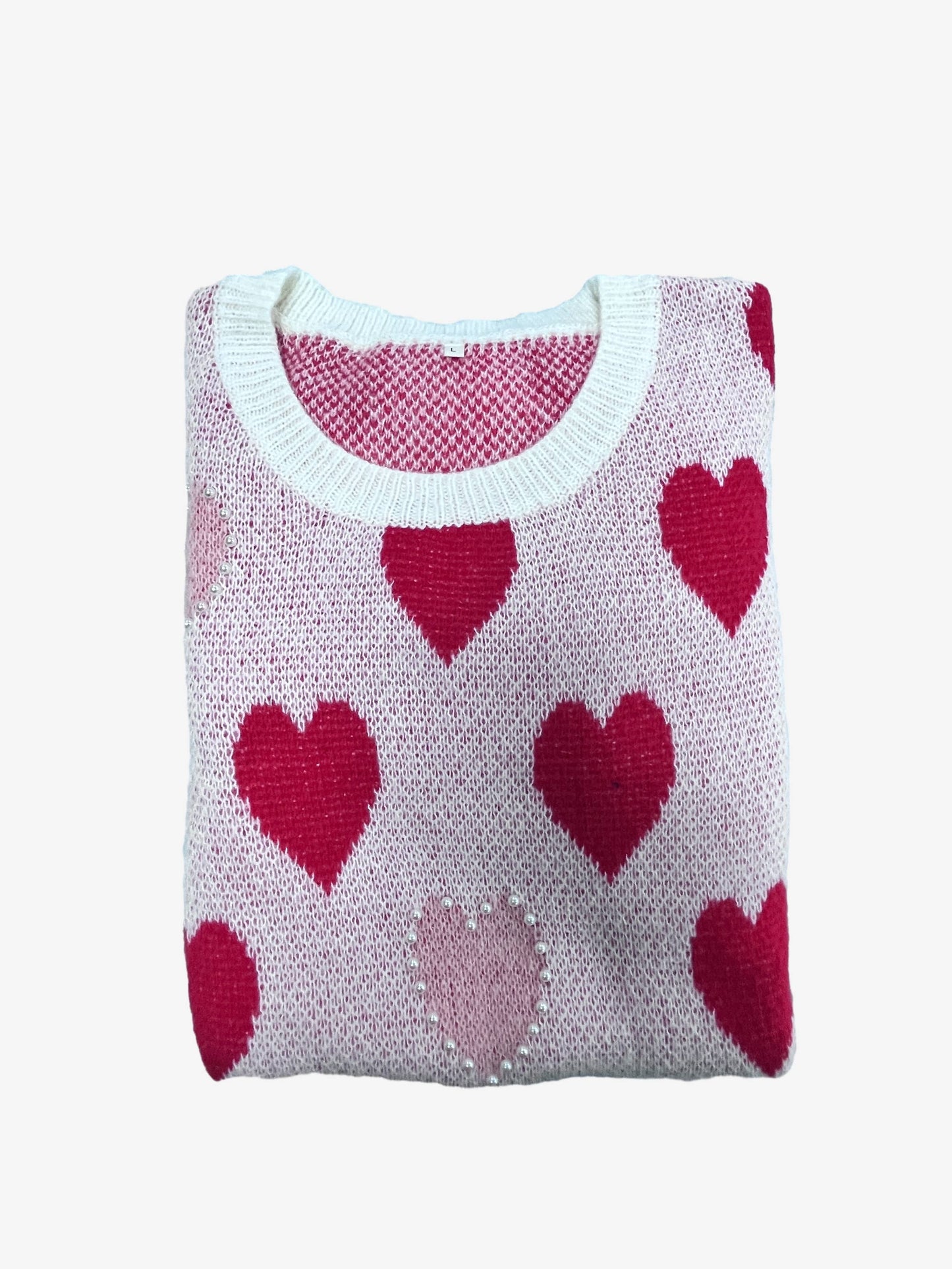 LiveFashionWay - Hearts Pearl Embroidered Sweater