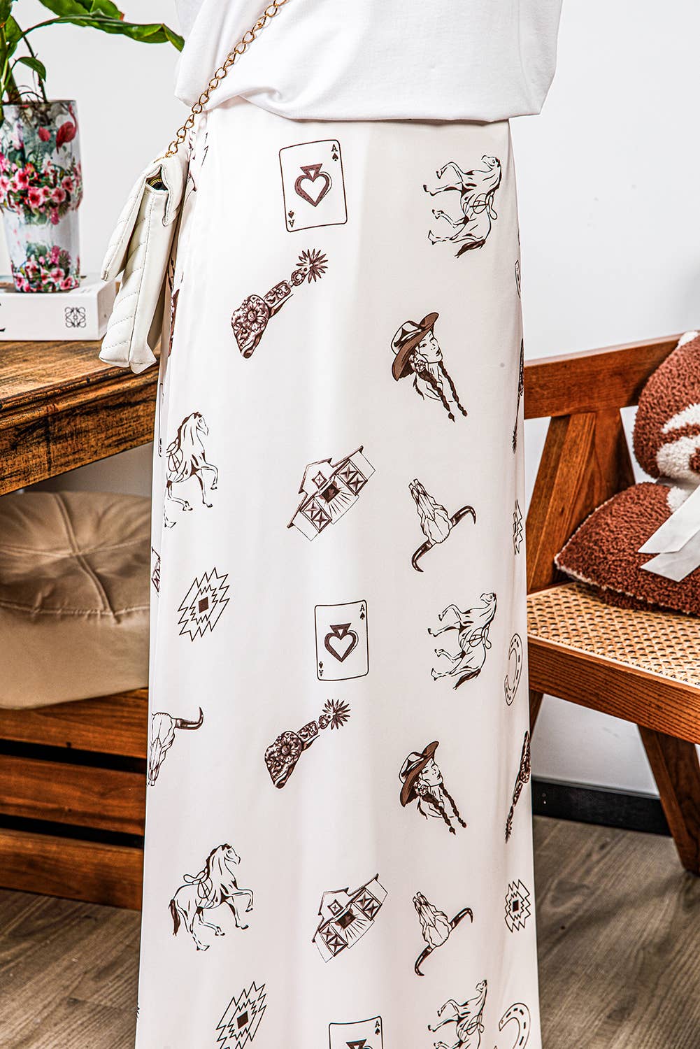 fashionworks - Fashion-W Western Print Satin Long Skirt