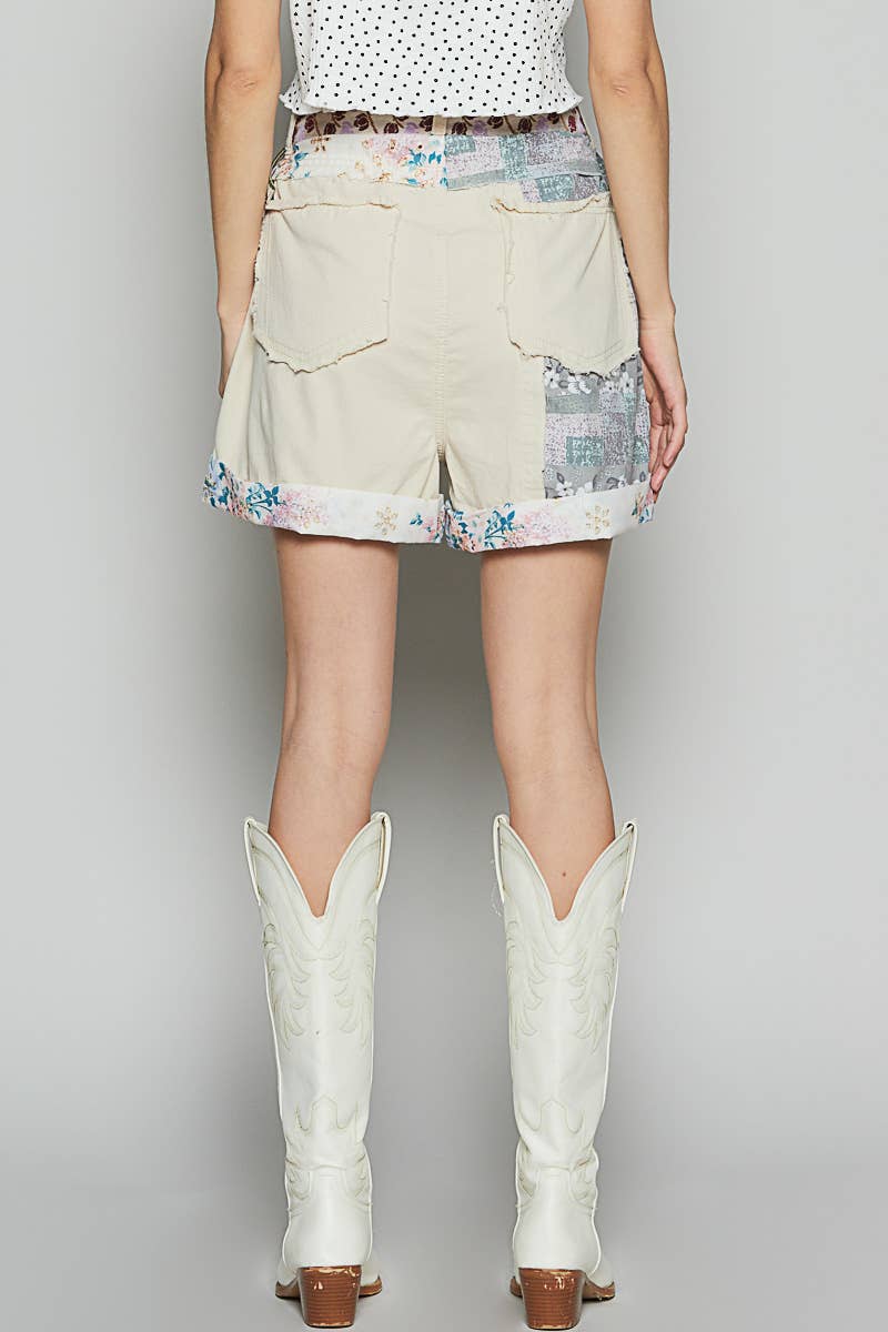 Pol Clothing - Elastic waistband patchworks shorts