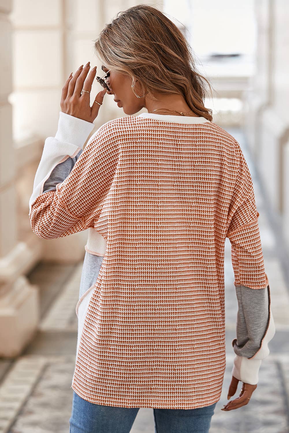 Multicolor Exposed Seam Colorblock Oversized Knit Top