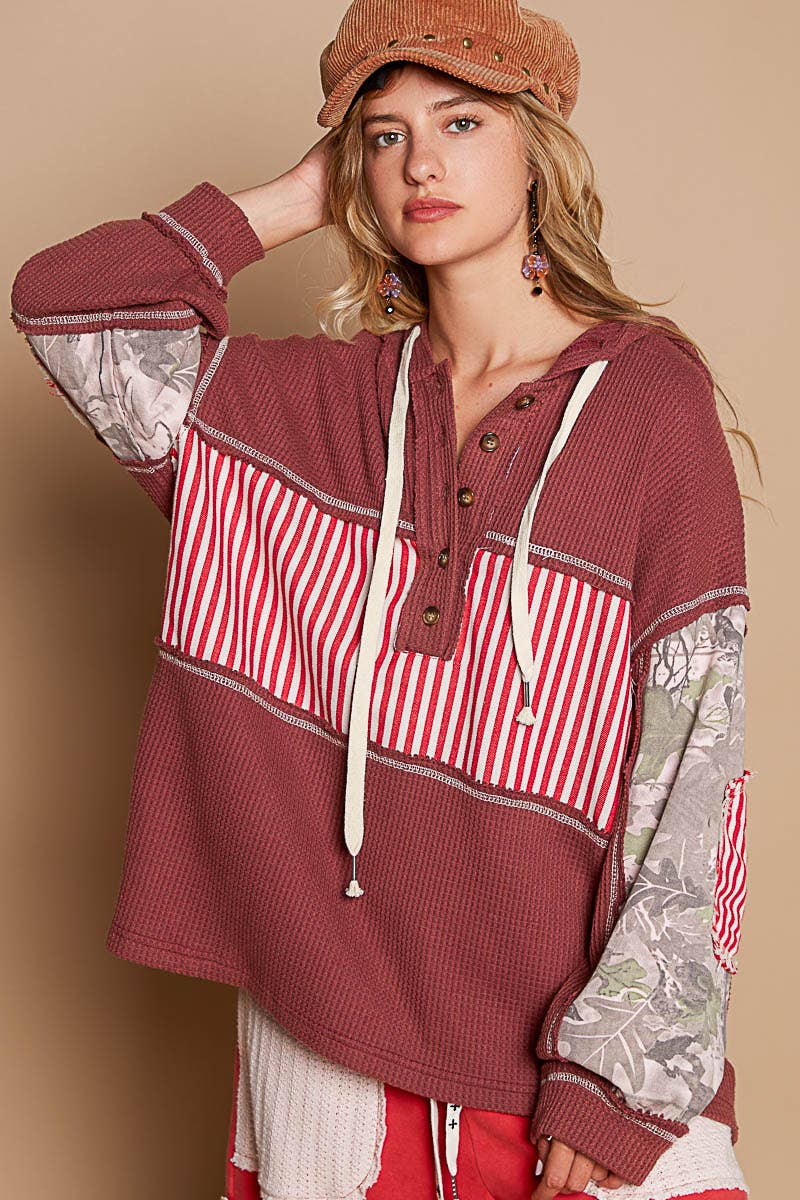 Pol Clothing - Printed camo sleeve elbow patches solid top SALE