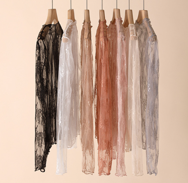 Rosa Clothing - Semi Sheer Mesh Floral Lace Layering See Through Top