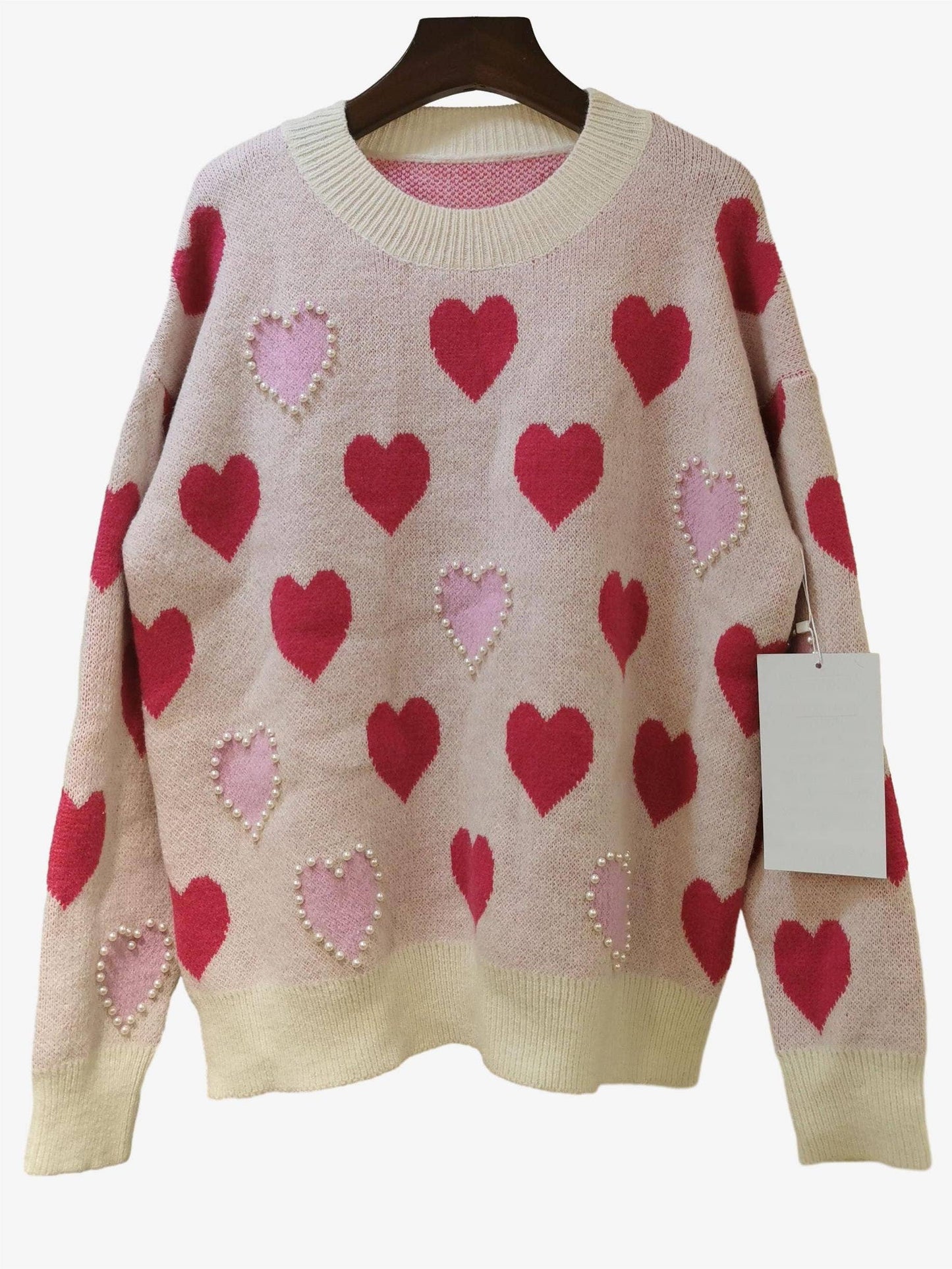 LiveFashionWay - Hearts Pearl Embroidered Sweater